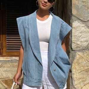 Stylish Oversized Light Blue Denim Vest